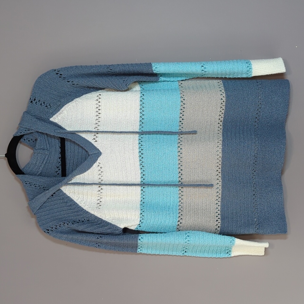 Crochet/Knit Sweater Color Block Blue Hoodie Size M